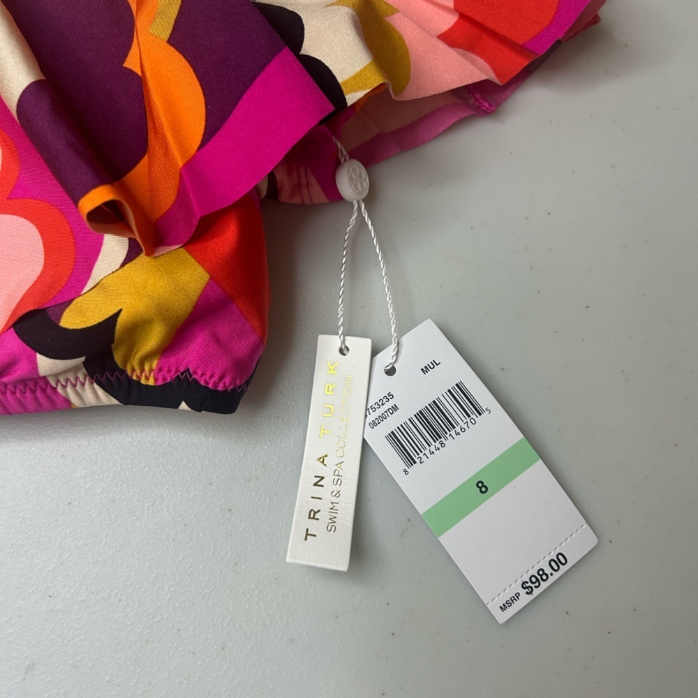 Trina Turk Fan Faire Off The Shoulder Ruffle Bandeau Swim Top Size 8 NWT - Picture 3 of 6